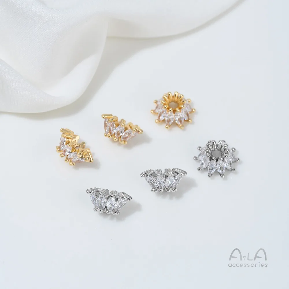 النحاس حبة 14K الذهب اللون الزركون لوتس صينية زهرة قبعة حبة فاصل كريستال DIY بها بنفسك اليدوية مطرز قلادة مجوهرات اكسسوارات #6