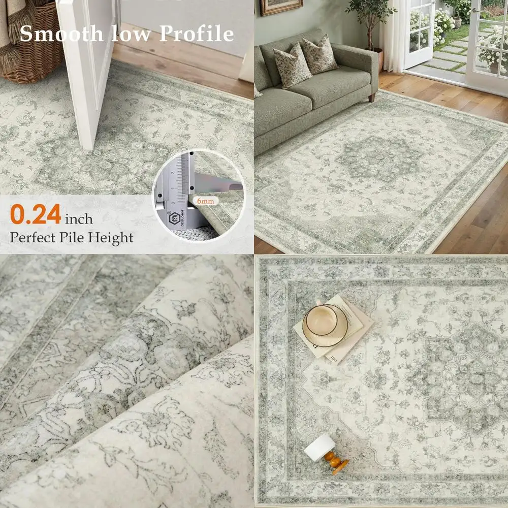 

Vintage 3x5 Soft Retro Rug - Washable, Non-Slip, Low Pile for Entryway, Office, Kitchen, and Living Spaces