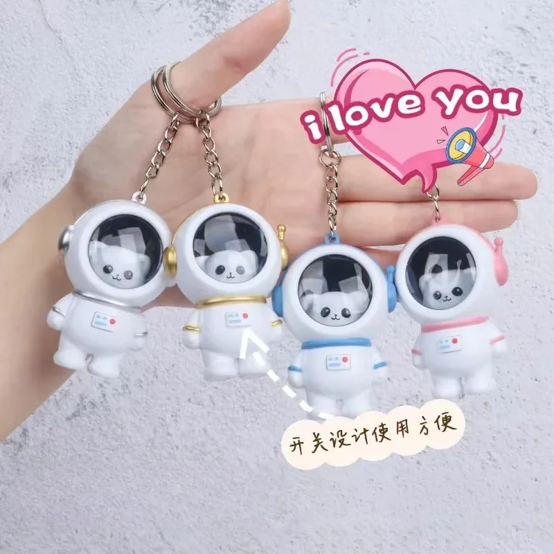 Starry Night Light Astronaut Keychain Sound iloveyou Couple Luminous Bear Keychain Package Pendant Small Gift Bag Hanging