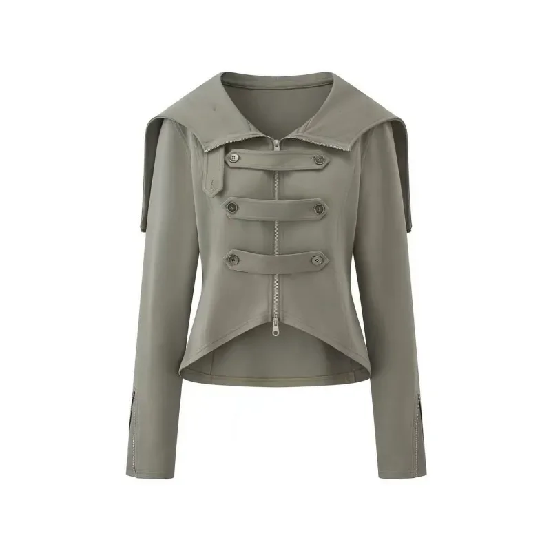 Women's Multi-breasted Design Street Zipper Hot Girl Jacket Fashion Korean-style Women's Post-wastage Cape Hooded Short Jacket