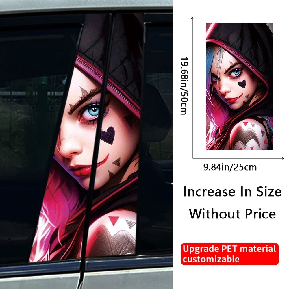 Gothic Clown Girl Car B-pillar Stickers Auto Center Column Decoration Cover Scratches Waterproof Decals Car Accessories