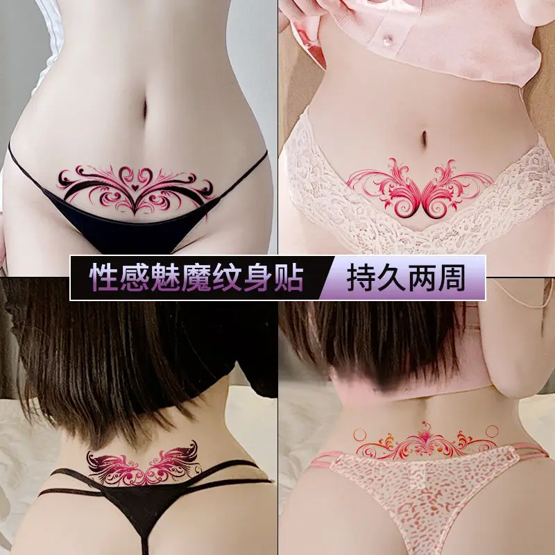 Pegatinas de tatuaje Rosa Succubus para mujer, arte de tótem Sexy, tatuajes temporales duraderos, impermeables, tatuajes falsos de Abdomen