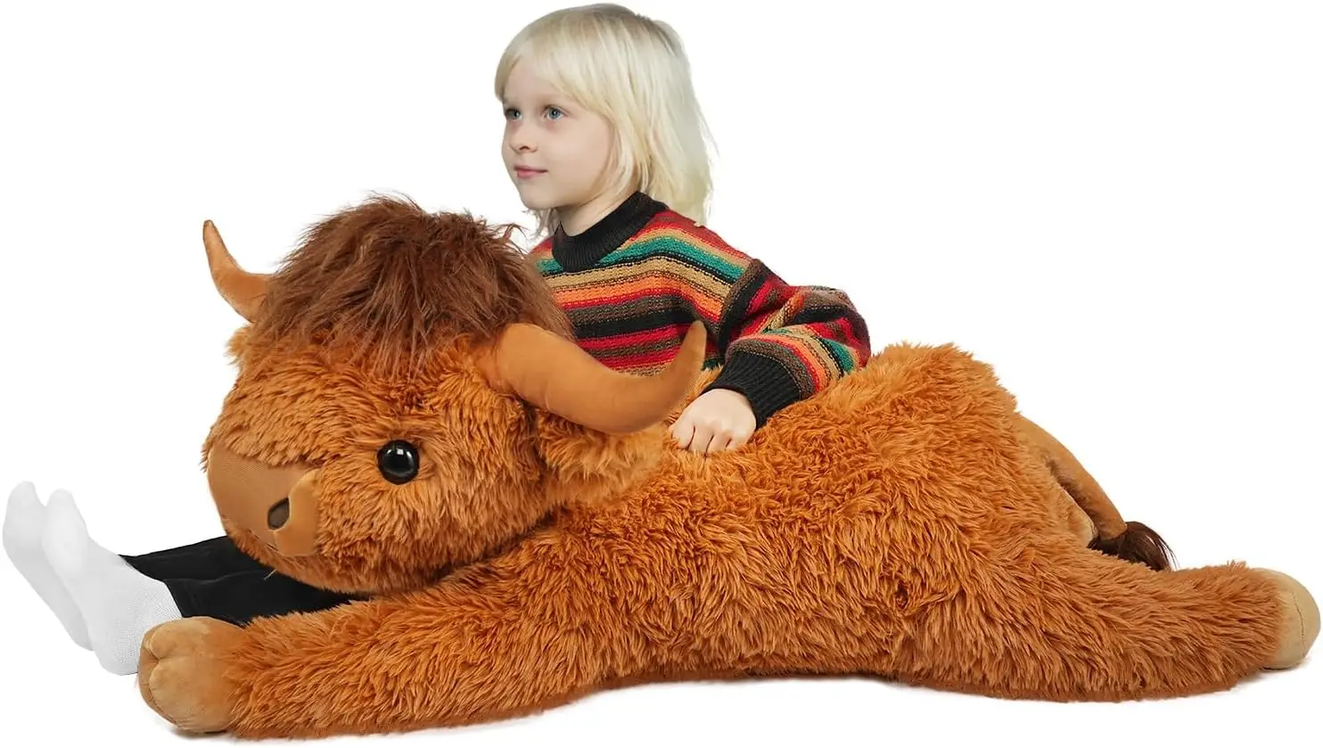 

38.5 Inch Brown Giant Highland Cow Plush Stuffed Animal - Large Cow Pillow for Kids and Adults, Couch & Bed Decor