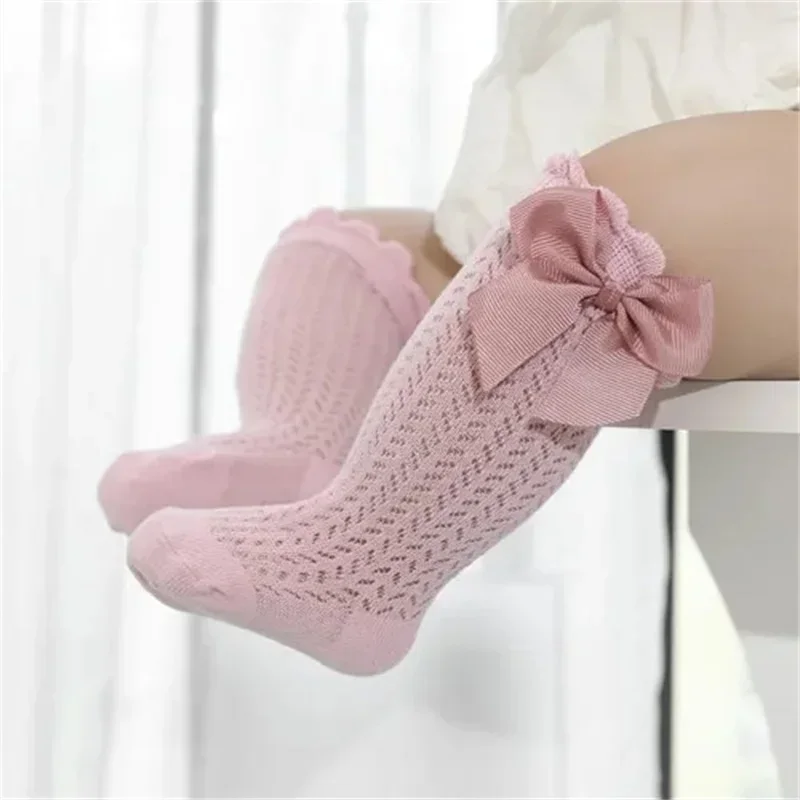 0-24Month Baby Girl Socks Toddler Bow Cotton Summer Mesh Lace Baby Knee Socks Newborn Infant Baby Princess Long Socks 2024 New