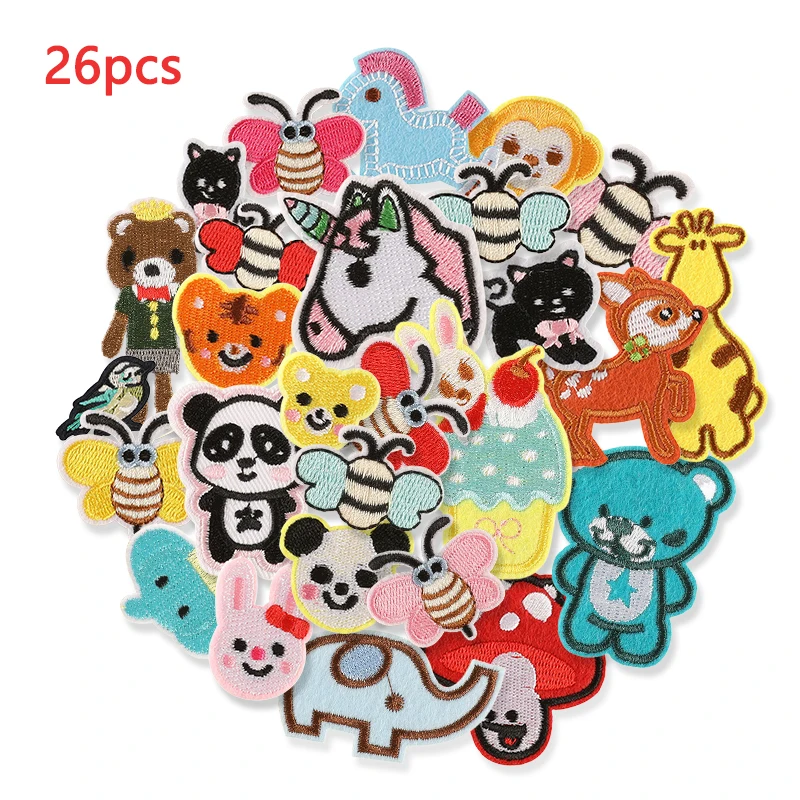 26pcs Lot Patches For Clothing Kids Boys Animals With Iron On Bee Bear Sets Girls Pack Wholesale Small Embroidered Bulk Sew Cute