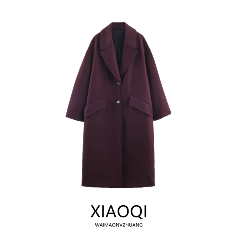 Cappotto lungo oversize Faion da donna invernale 2025 Nuovo arrivo Capispalla versatile in lana premium vestibilità ampia 85376