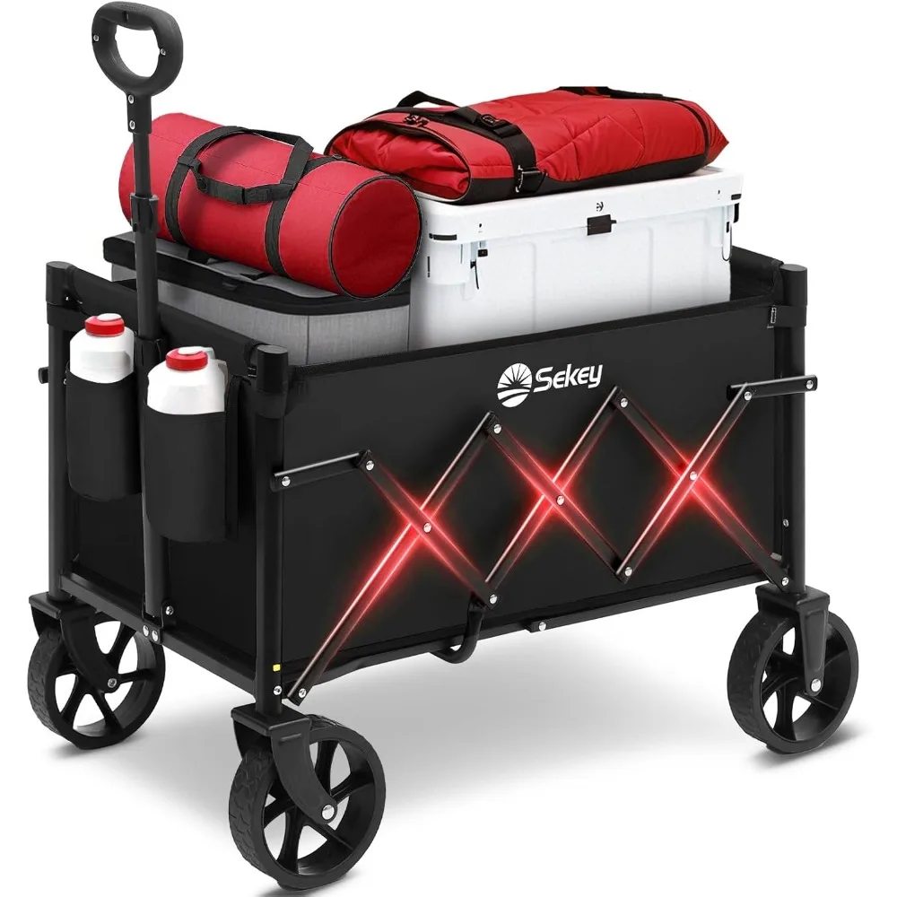 

Heavy Duty Wagon with Big Wheels, Foldable Cart with 220LBS Capacity, Utility Lightweight Wagon, Collapsible Grocery Shopping C