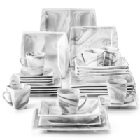 MALACASA 30/60PCS Marble Grey Porcelain Tableware Dinnerware Set with 6PCS Dessert/Soup/Dinner Plate/Cup/Saucer,Service for 12