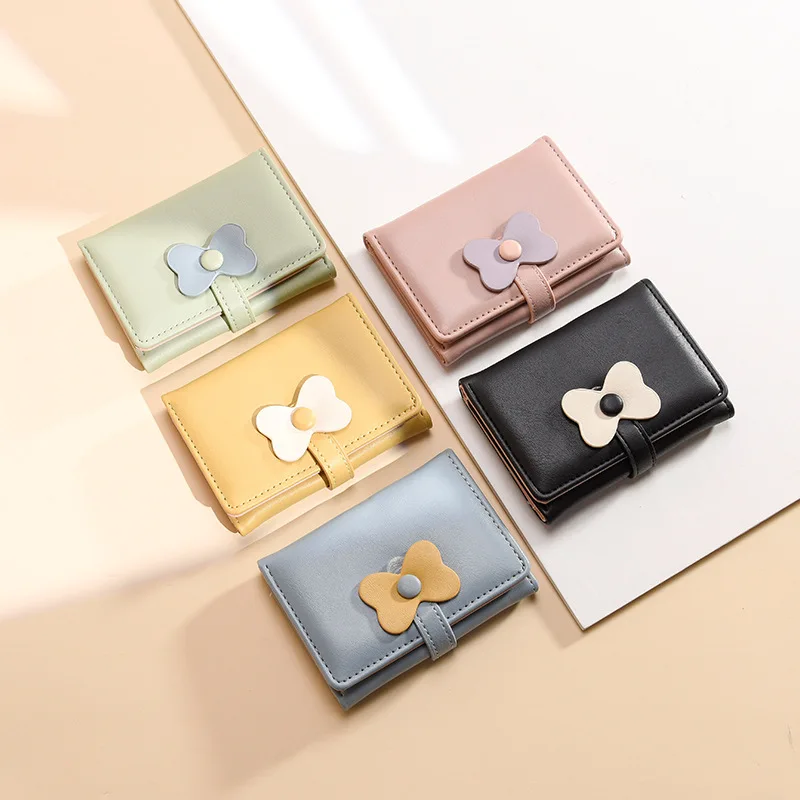 LAYRUSSI 2023 New Design Cute Flower Buckle Folding Wallet Multi Card Ultra Thin Coin Purse Short Multi Function Wallet For Girl