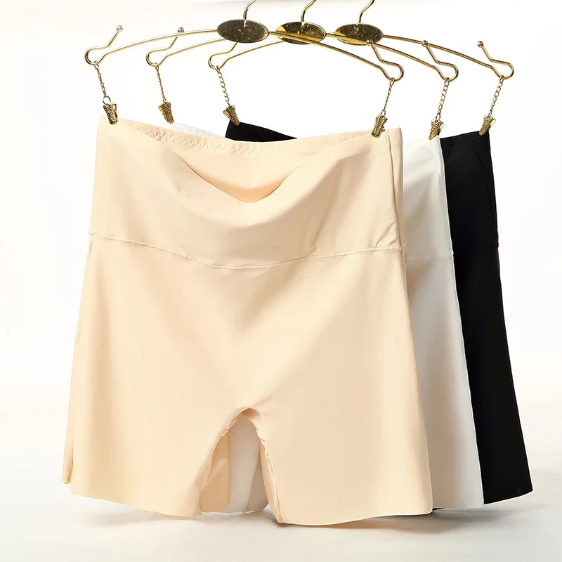 L-3XL sem costura inferior shorts feminino tamanho grande calcinha de cintura alta barriga quadris calças de segurança roupa interior fina pele preta cuecas de seda gelo