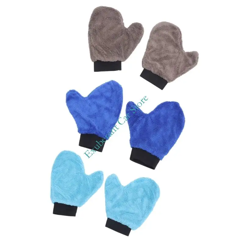 6Pcs Car Wash Mitt Set Hand-Worn Fleece Cleaning Mitts for Separate Body Panel Glass Interior Washing and Post-Wash Drying Tasks