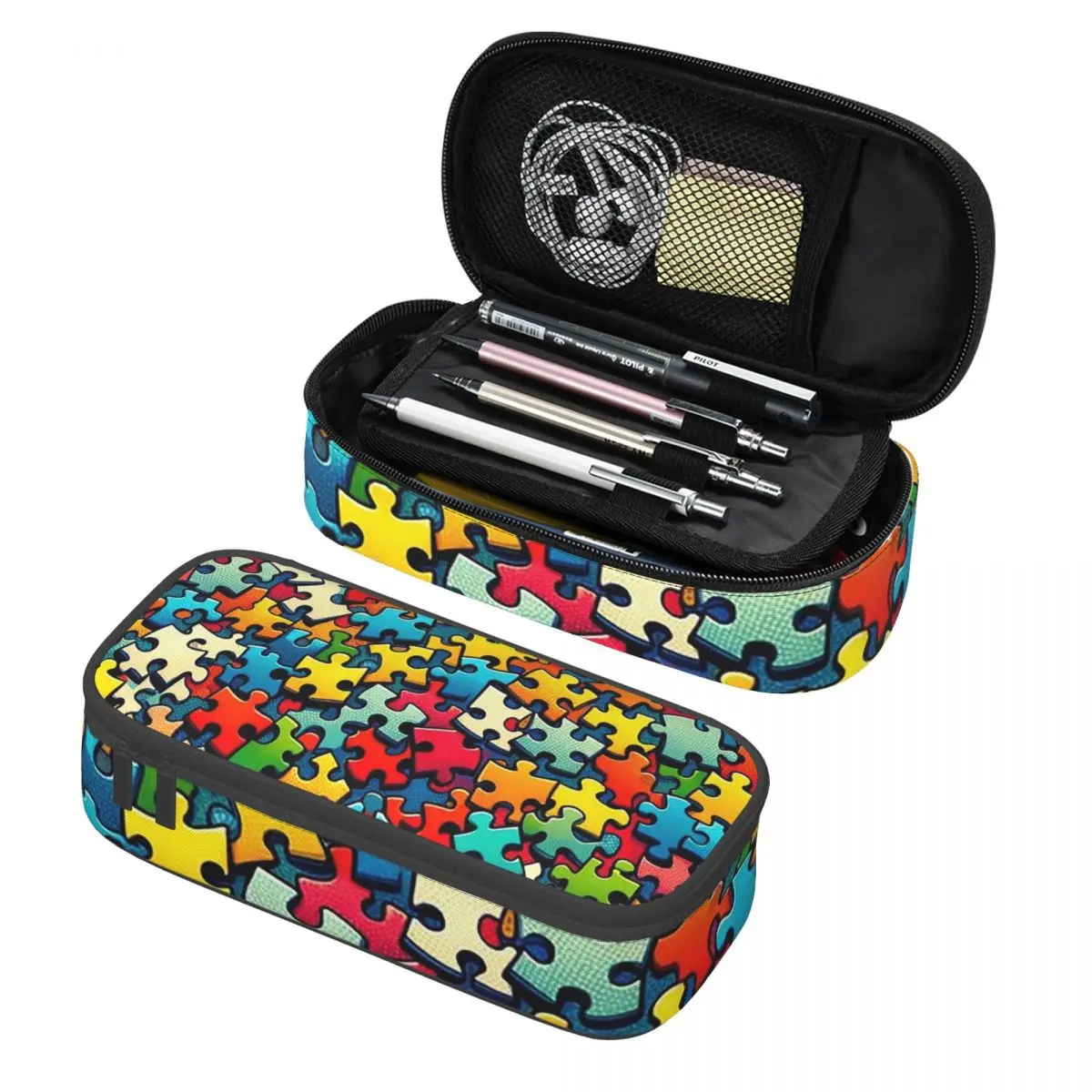 Autism Awareness Colorful Puzzle Piece Print Pencil Cases Pencil Pouch Storage Stationery Supplies Pen Box Pencil Bag for Kids