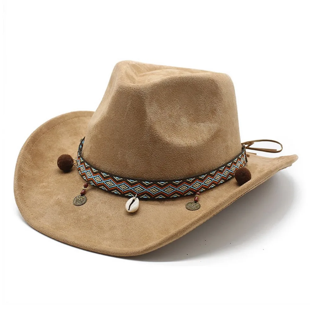 Unisex Cowboy Hats Western Caps For Women And Men Suede 57-58cm Decorative Shells Braided Straps Retro Design Jazz Style NZ0125