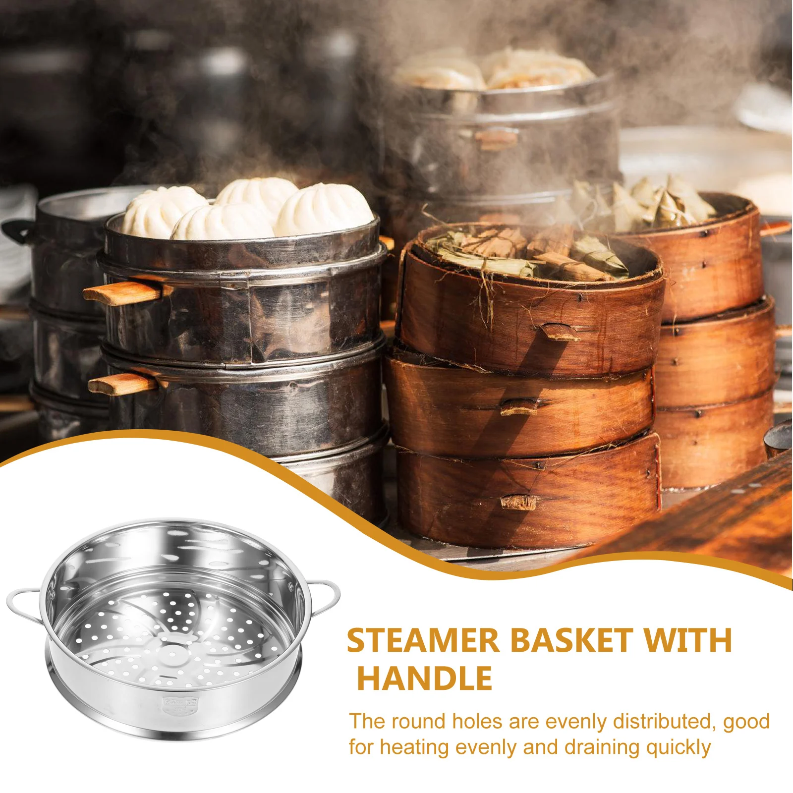 

3pcs Stainless Steel Steamer Basket Premium Kitchen Multi functional Household Steamer Dishwasher Safe for Rice Fish