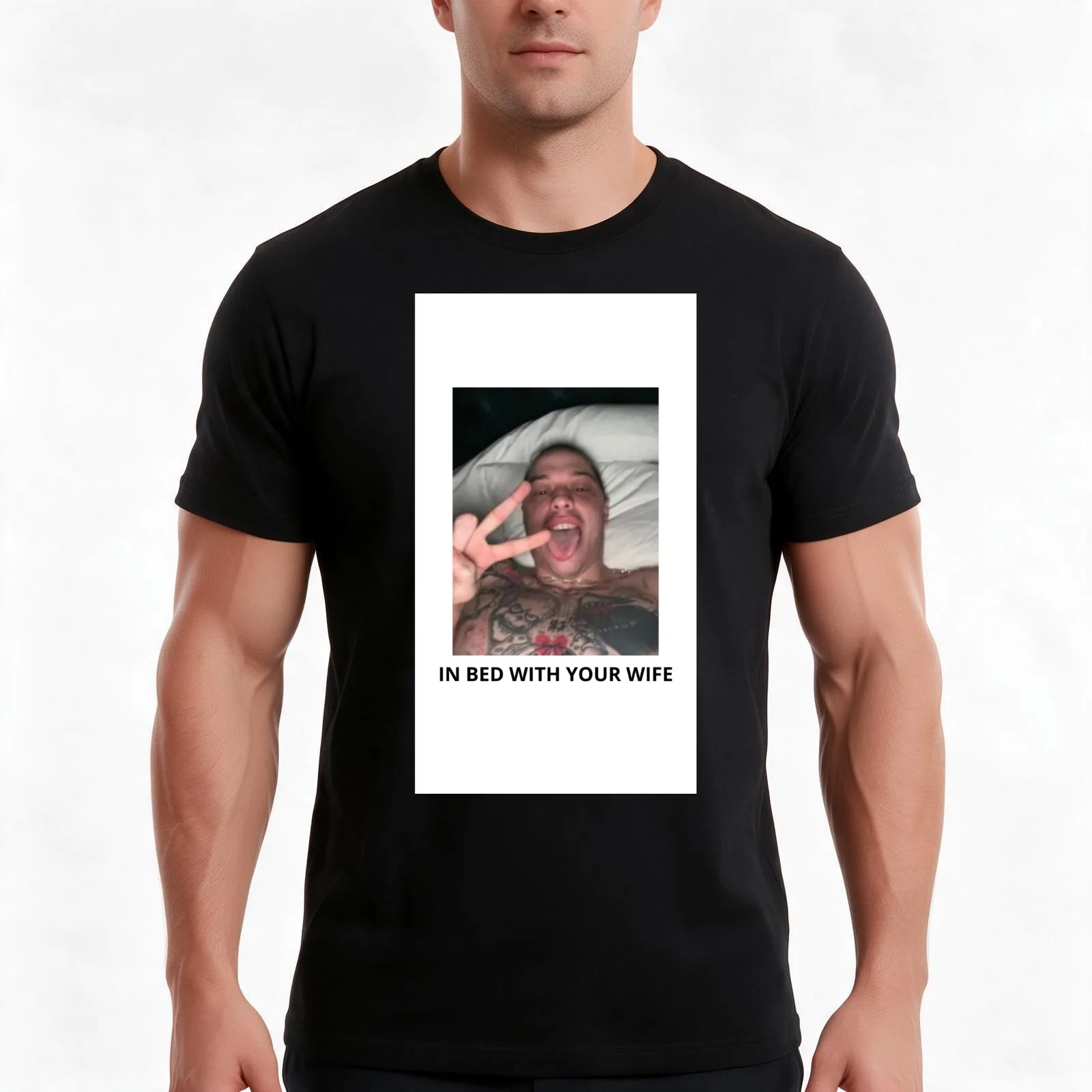 IN BED WITH YOUR WIFE - pete davidson T-Shirt, Summer Casual Cotton Tee, Oversized Streetwear Tops, Vintage Graphic Print