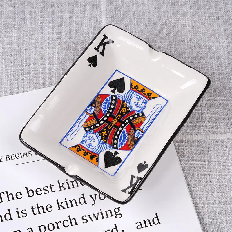 Creative Ceramic Ashtray for Home Office Poker Porcelain Ash Tray Smoking Accessories Living Room Ornament Man Gift