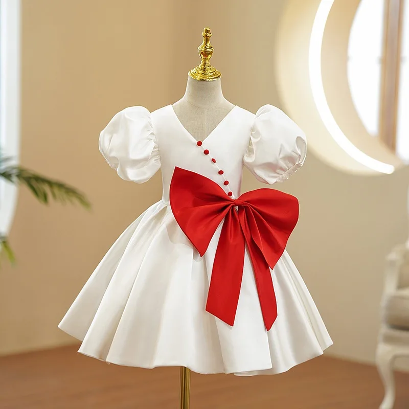 Baby Spanish Vintage Lolita Princess Ball Gown Bow Button Design Infant Birthday Christening Dresses for Girl Easter Eid