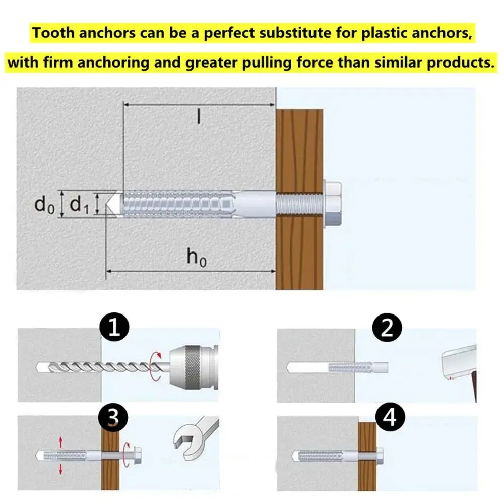 1Pcs M6-M12 Expansion Bolts Heavy Duty Fully Threaded Single Sleeve Anchor Bolt Hex Bolt Carbon Steel Expansion Shield Anchor