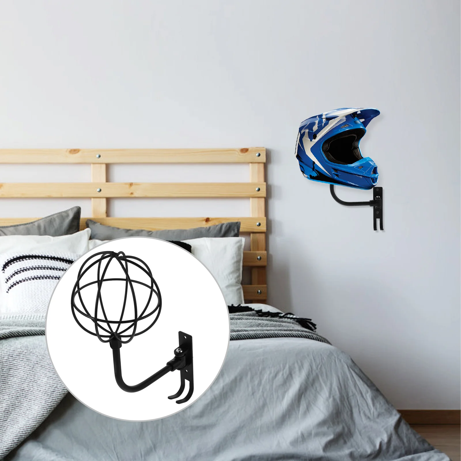 

Storage Rack Hat Display Holder Wall-mounted Motorcycle Helmat Black Stand