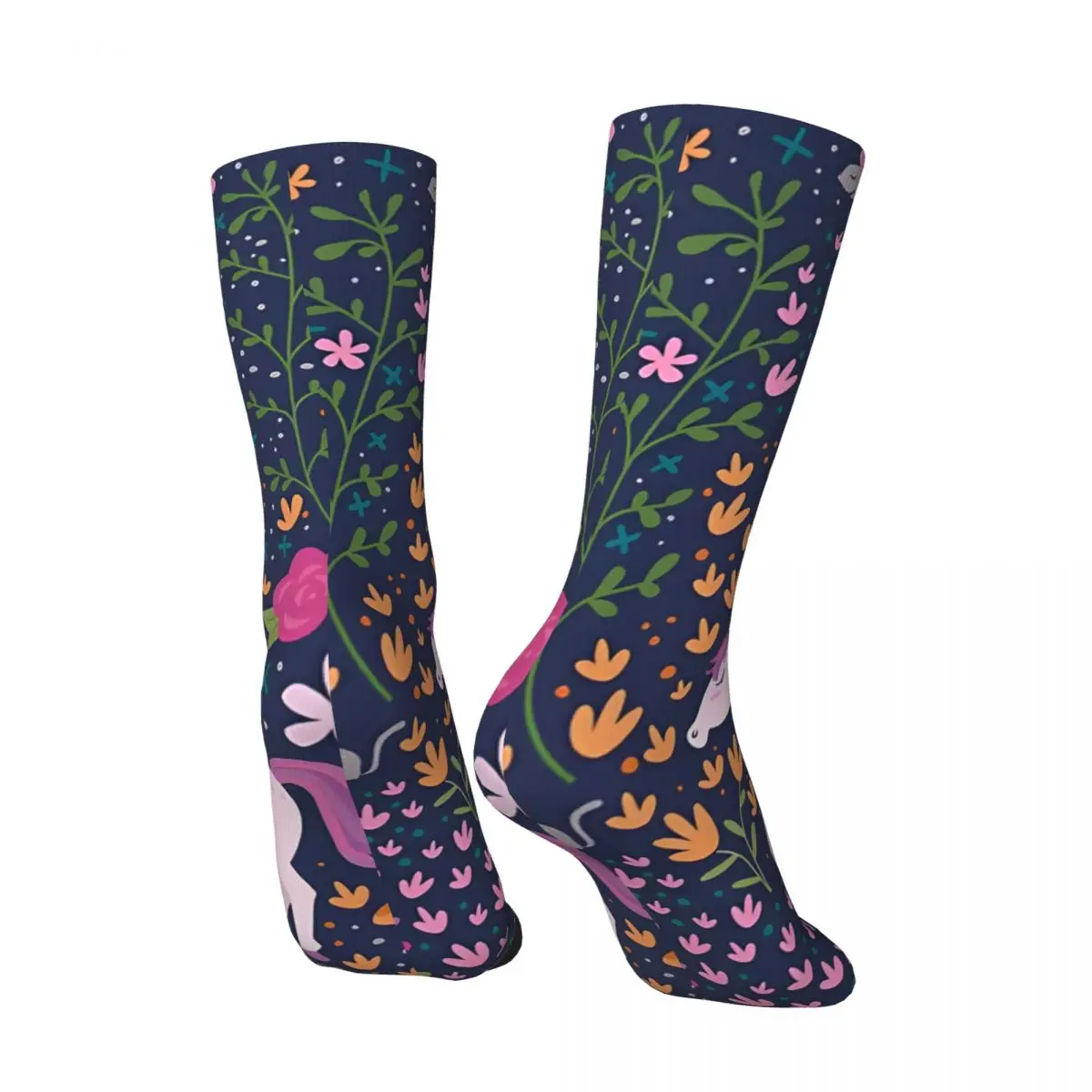 Vintage Unicorns In The Flower Garden Men's compression Socks Unisex Harajuku Seamless Printed Novelty Crew Sock