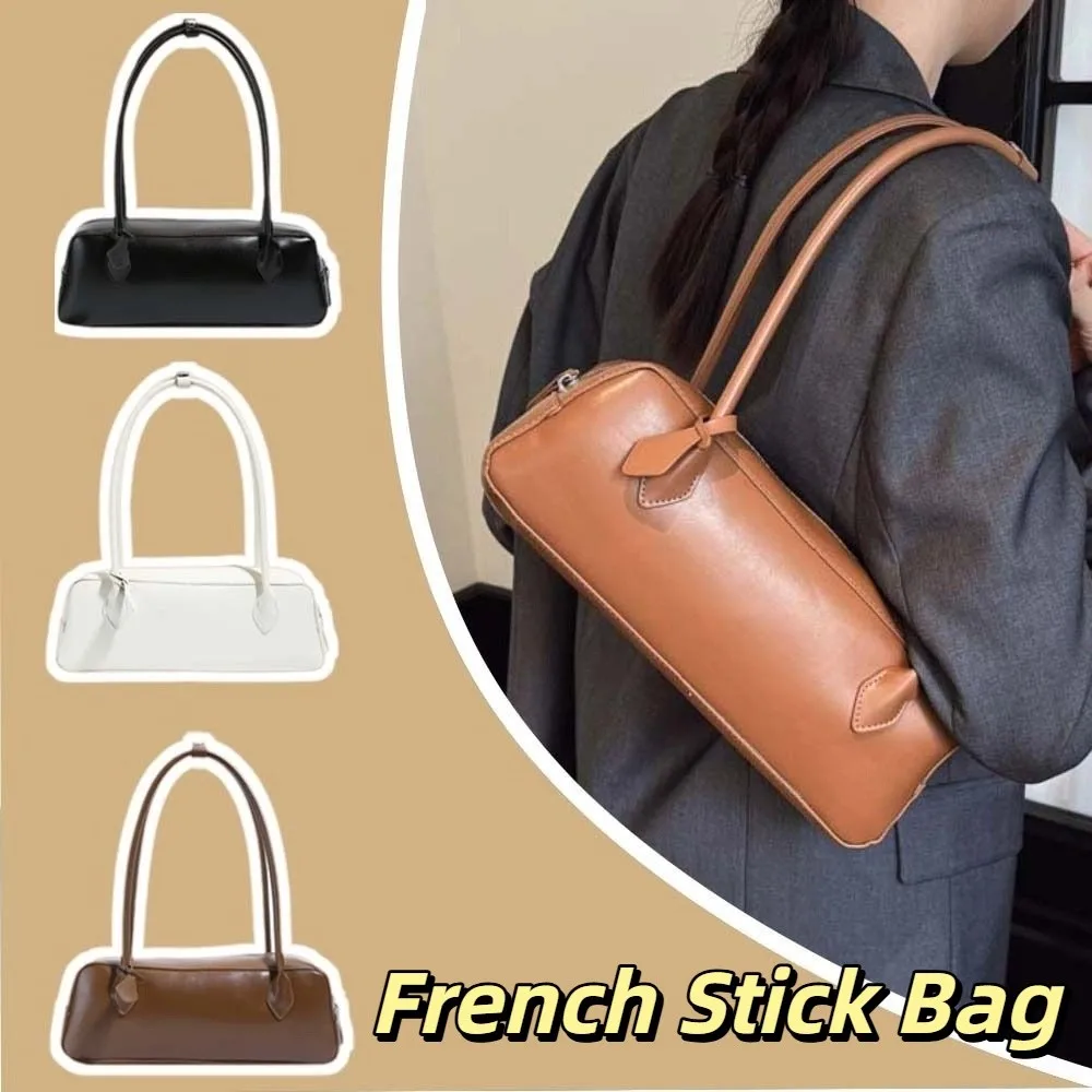 Elegant French Stick Handbag Large Capacity Korean Style PU Shoulder Bag Waterproof Solid Color Texture Underarm Bags Daily