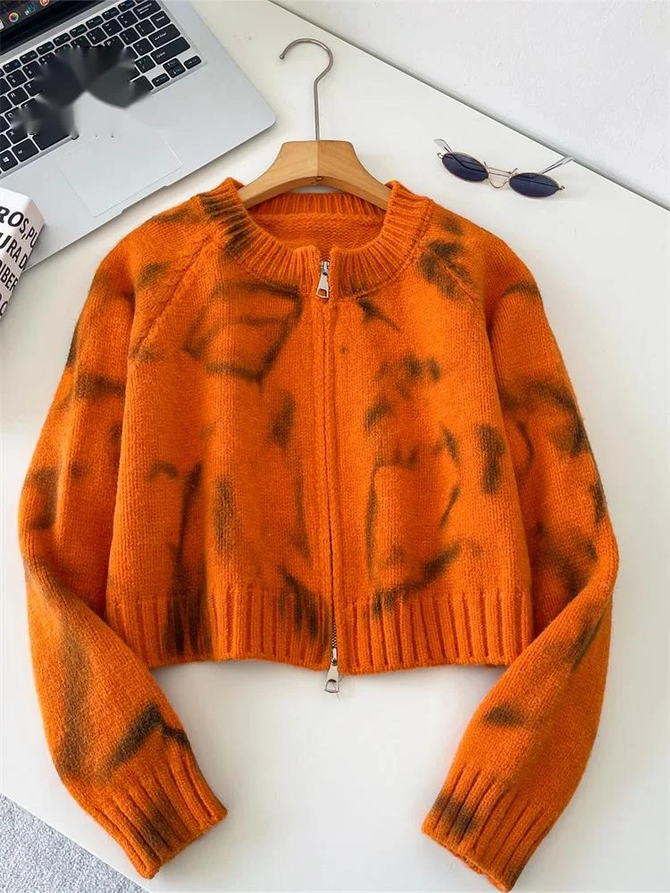 

Уличная одежда, повседневный свитер с принтом тай-дай, женский дизайн на молнии с длинными рукавами, толстый свободный топ, осенние кардиганы с принтом для пожилых людей