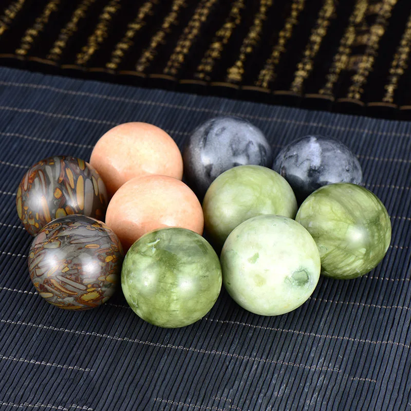 1Pair Natural Jade Stone Sphere Baoding Ball Chinese Health Exercise Handball Hand Therapy Ball