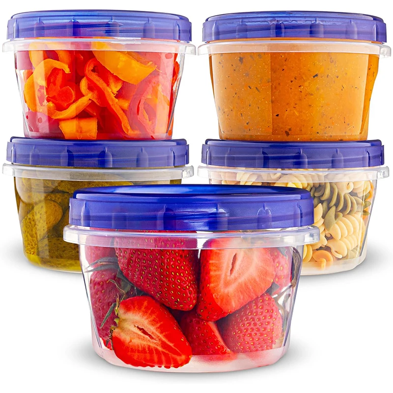 Round Plastic Containers With Lids, Reusable Small Freezer Storage Container Jars With Screw Lid Microwave Safe For Food Snacks