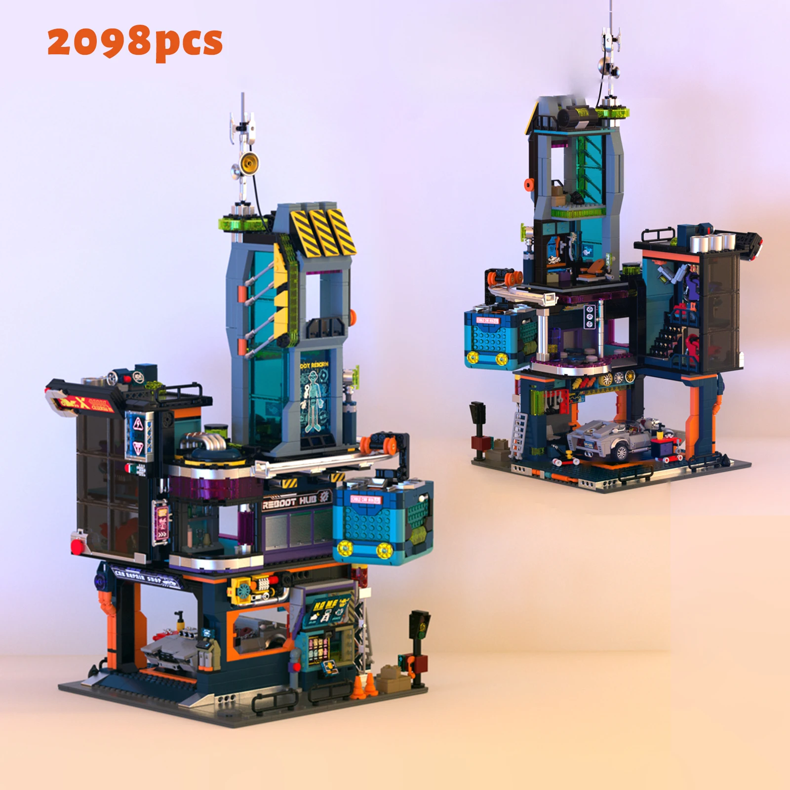 

Future Punk Repair City Building Blocks Future Fantasy Technolog Style Sports Car Repair Workshop Kid Toy Creative Gifts 2098pcs