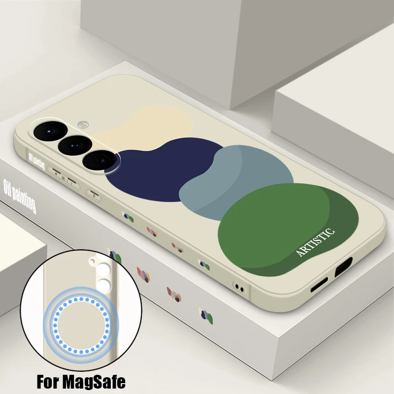 Artistic Pattern Magnetic Case For Samsung Galaxy S25 FE S26 S25 S24 S23 S22 Ultra For Magsafe Wireless Charge TPU Lanyard Cover