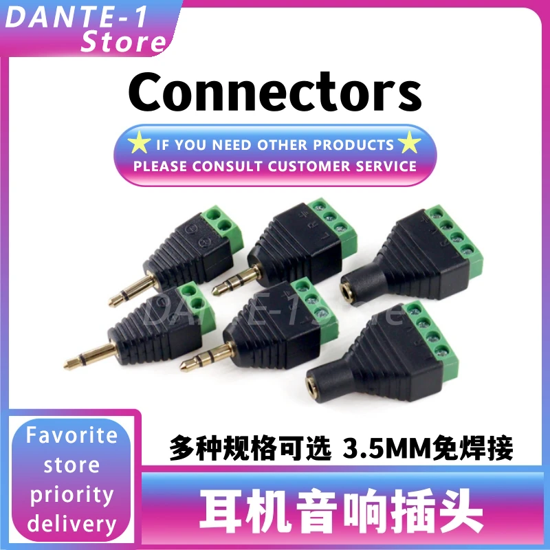 

Solder-free 3.5MM gold-plated dual-channel audio headphone plug Stereo adapter Solder-free green terminal