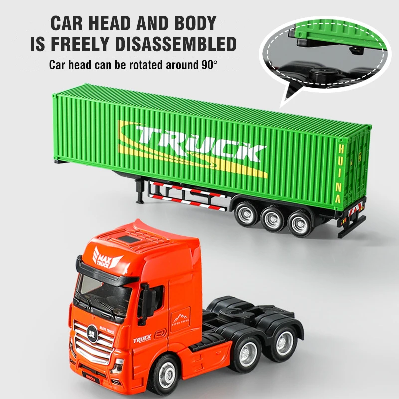 1:50 Alloy Diecast Large Truck Model Trailer Simulation Container Pull Back Engineering Transport Vehicle for Kids Collection