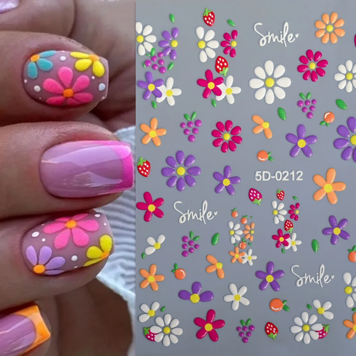 1PC 다채로운 데이지 아트 스티커 꽃무늬 네일 데칼 (빨간색, 노란색, 보라색) DIY 매니큐어, 야생화, 물방울 무늬 네일 장식 공예용