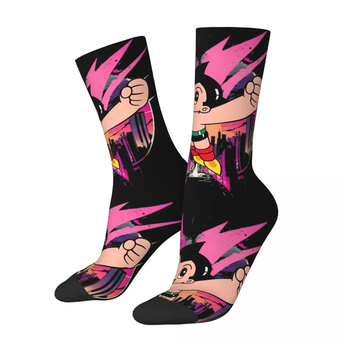 Crazy Design Astroboy Astro Boy Exploring Skateboard Socks Polyester Long Socks for Unisex Non-slip