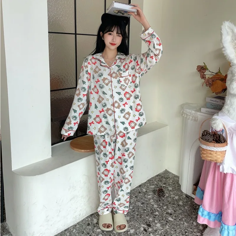 Hello Kitty Kawaii Girls Pajamas Two-piece Set Anime Soft Cotton Long Sleeve Pants Spring Autumn Women Sleepwear Christmas Party