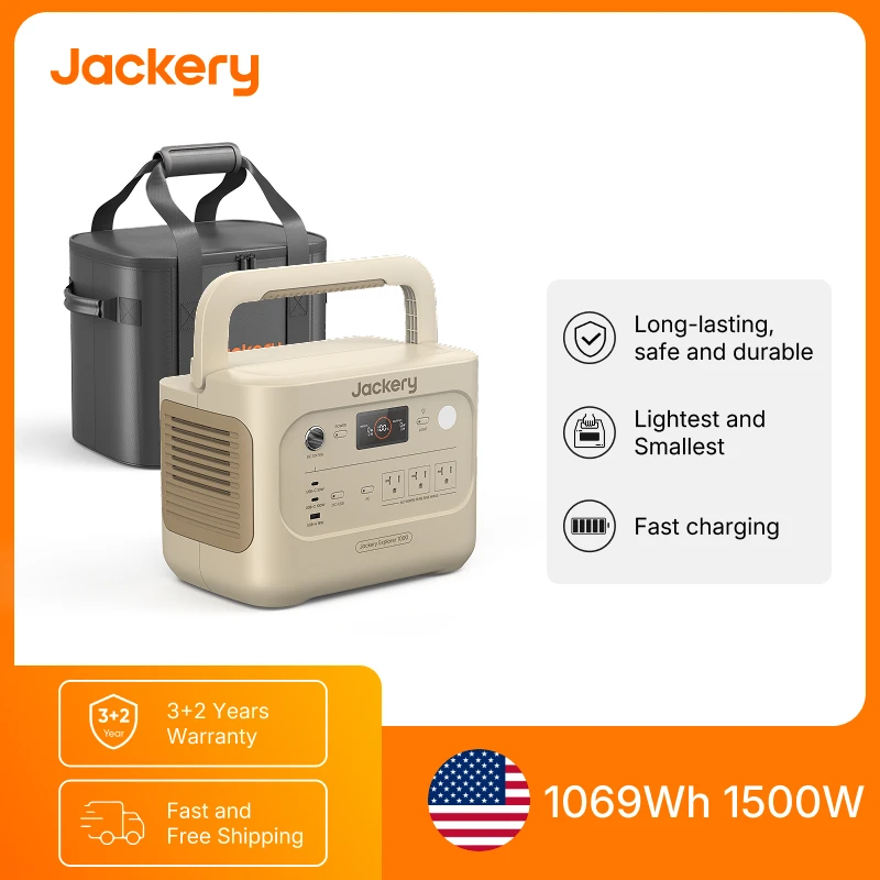 Jackery Explorer 1000 v2 Portable Power Station with Size M Carrying Case, 1069Wh LiFePO4 Battery, Fast Charge for Camping