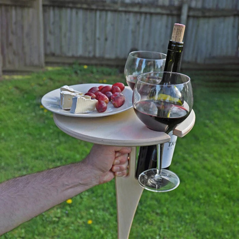 Mini Wood Foldable Wine Holder Outdoor Portable Red Wine Table for Picnic Camp Party Garden Beach Folding Glass Rack Small Desk