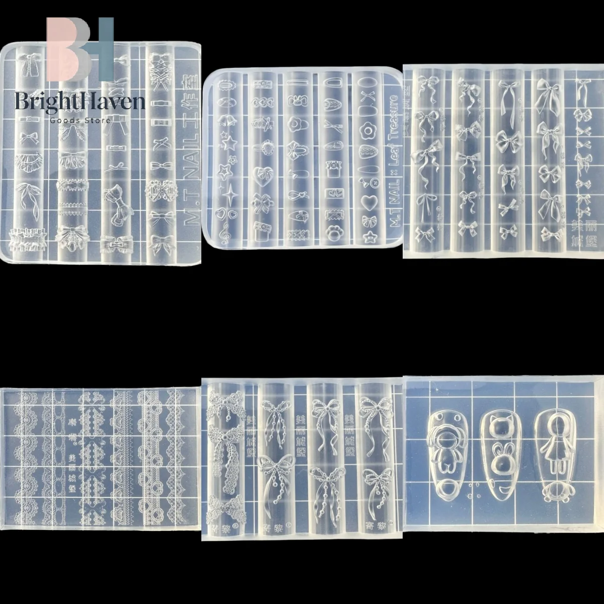 Molde de Silicona 3D para Uñas con Diseño de Lazo, Flores, Corazones y Encaje, Plantillas Transparentes para Uñas, Herramienta de Diseño de Manicura B.H