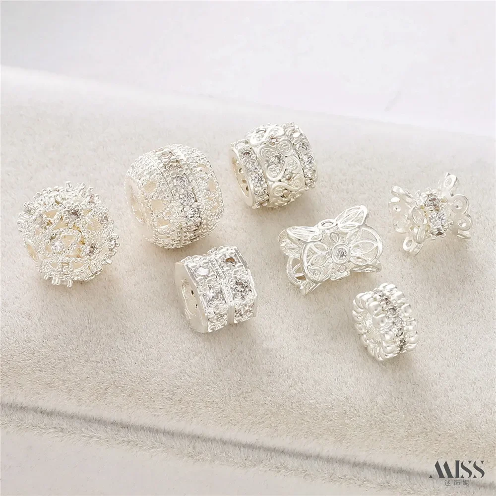 

Copper Plated Thick Silver Zircon Hollow Barrel Beads Double Head Flower Tray Bead Diy Handmade Bracelet Jewelry Accessories