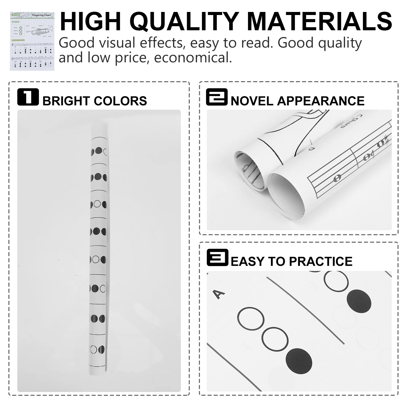 

Chord Fingering Chart Trumpet Practice Charts Poster Music Coated Paper for Novice