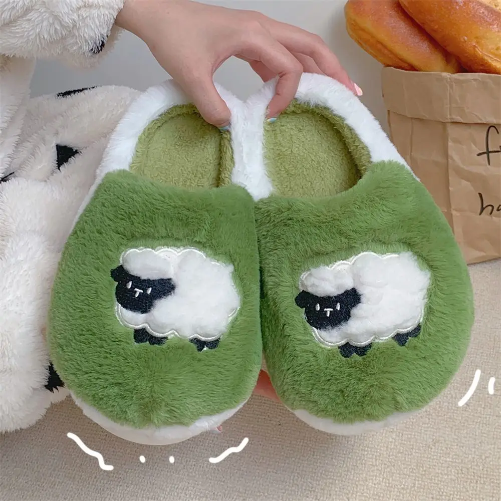 2024 Fuzzy sheep mules sliper woman wide fit cozy green fur slides women's animal designer room scuff winter home slippers new