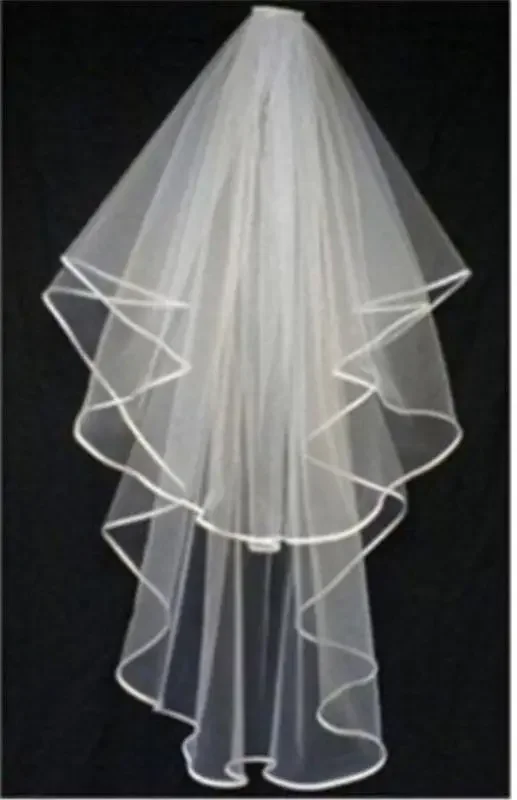 

New White or Ivory 2 T Wedding Bridal Veil Satin Edge With Comb Elbow Length