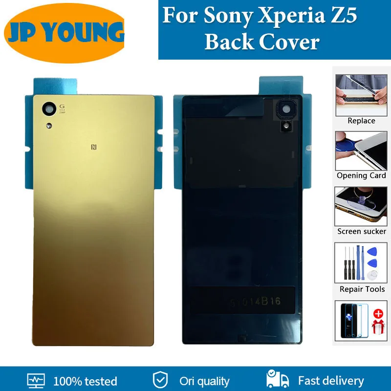 Tampa Traseira de Bateria de Alta Qualidade para Sony Xperia Z5 E6603 E6633 E6653 E6683, Carcaça Traseira de Vidro com Logotipo, Peça de Reposição