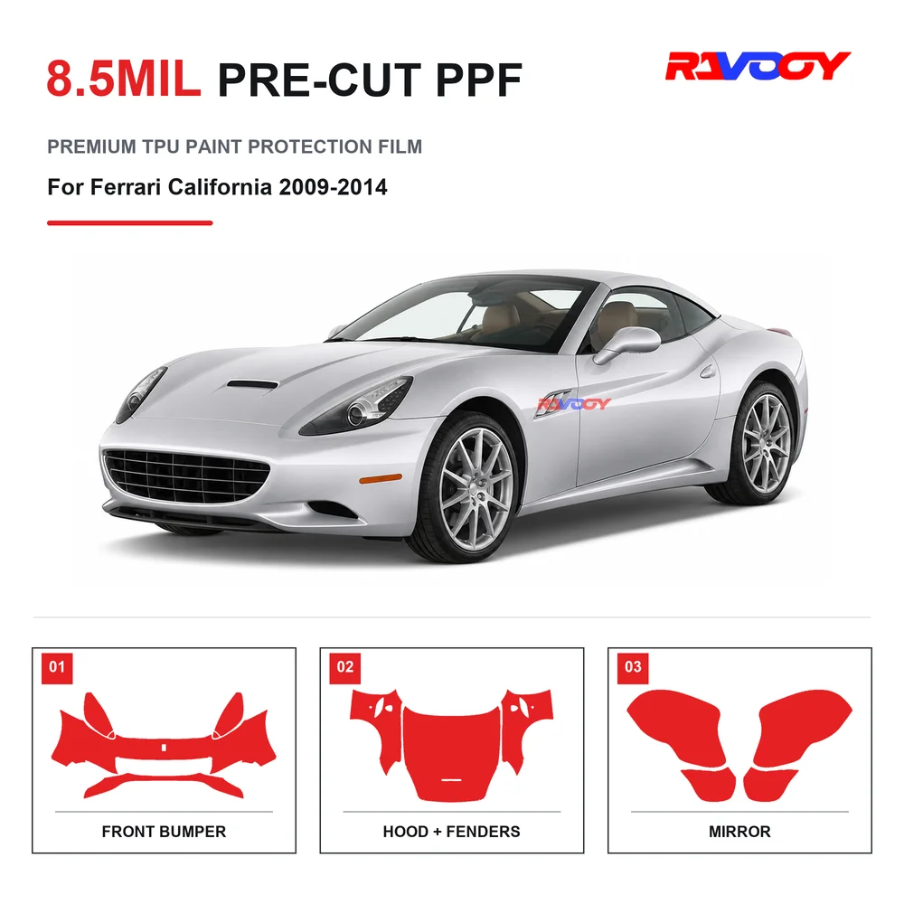 Precut PPF For Ferrari California 2009-2014 8.5mil TPU Clear Paint Protection Film Self Healing Hydrophobic UV Stone Chip Guard