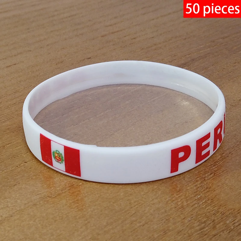 

Wholesale Customized 50pcs Peru National Flag Wristband Sport Silicone Bracelet Rubber Band Commemorative Fashion Accessory