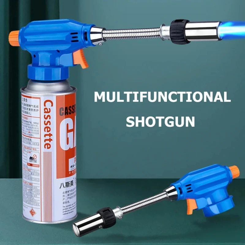 Welding Gas Torch Flame Gun with Hose Spray Head Butane Burner Camping Lighter Flamethrower Welding Equipment Kitchen Ignition