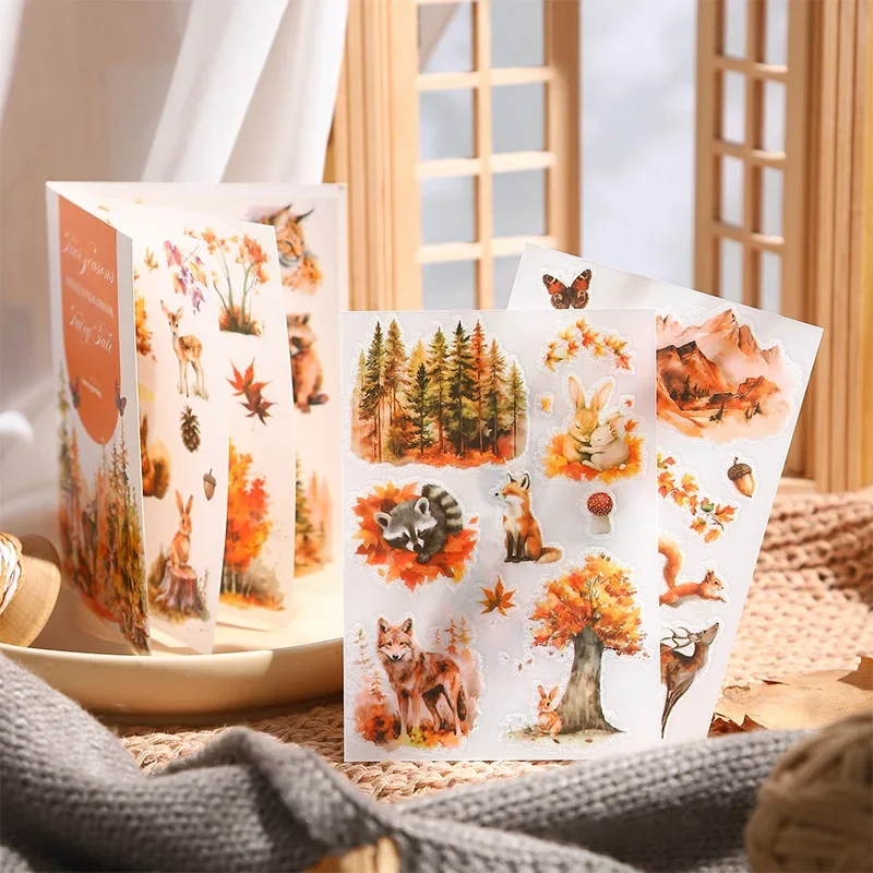 5Sheets Stickers Four Seasons Forest landscaping transfer Seasons fairy Supplies Writing pack Background Scrapbook cut 128*83MM