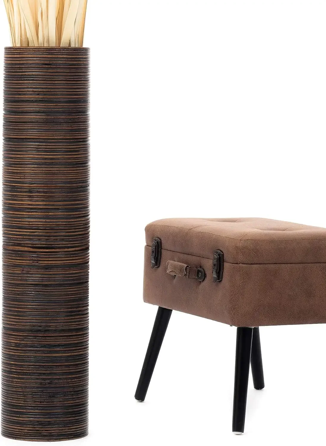 Large Brown Home Decor Floor Vase – Wooden 36 inches Tall Farmhouse Decor Flower Holder for Fake Plant and Pampas Grass