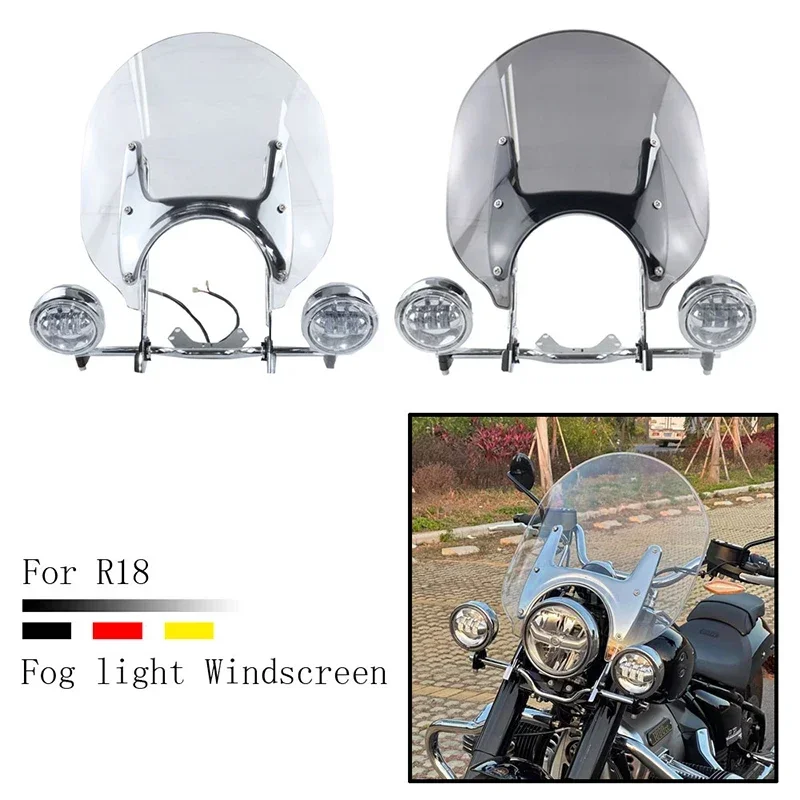 Motorcycle FIt R 18 Transparent Windshield Special Bracket Kit Cruising Fog Lamp Windscreen For R18 Classic 100 Years 2020-2023