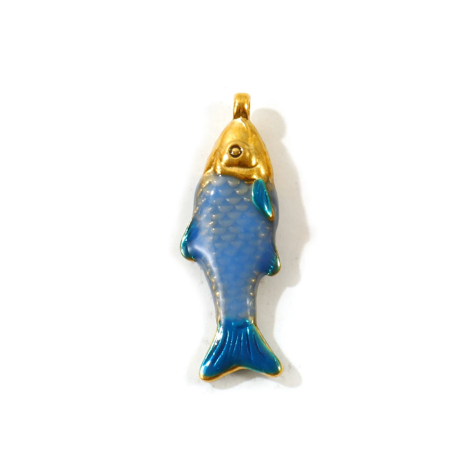 2 Stück Ozean-Schmuck Fisch-Anhänger 18K vergoldet Emaille 304 Edelstahl Charms für DIY Halskette Großhandel 3,8cm x 1,3cm – Detail 3